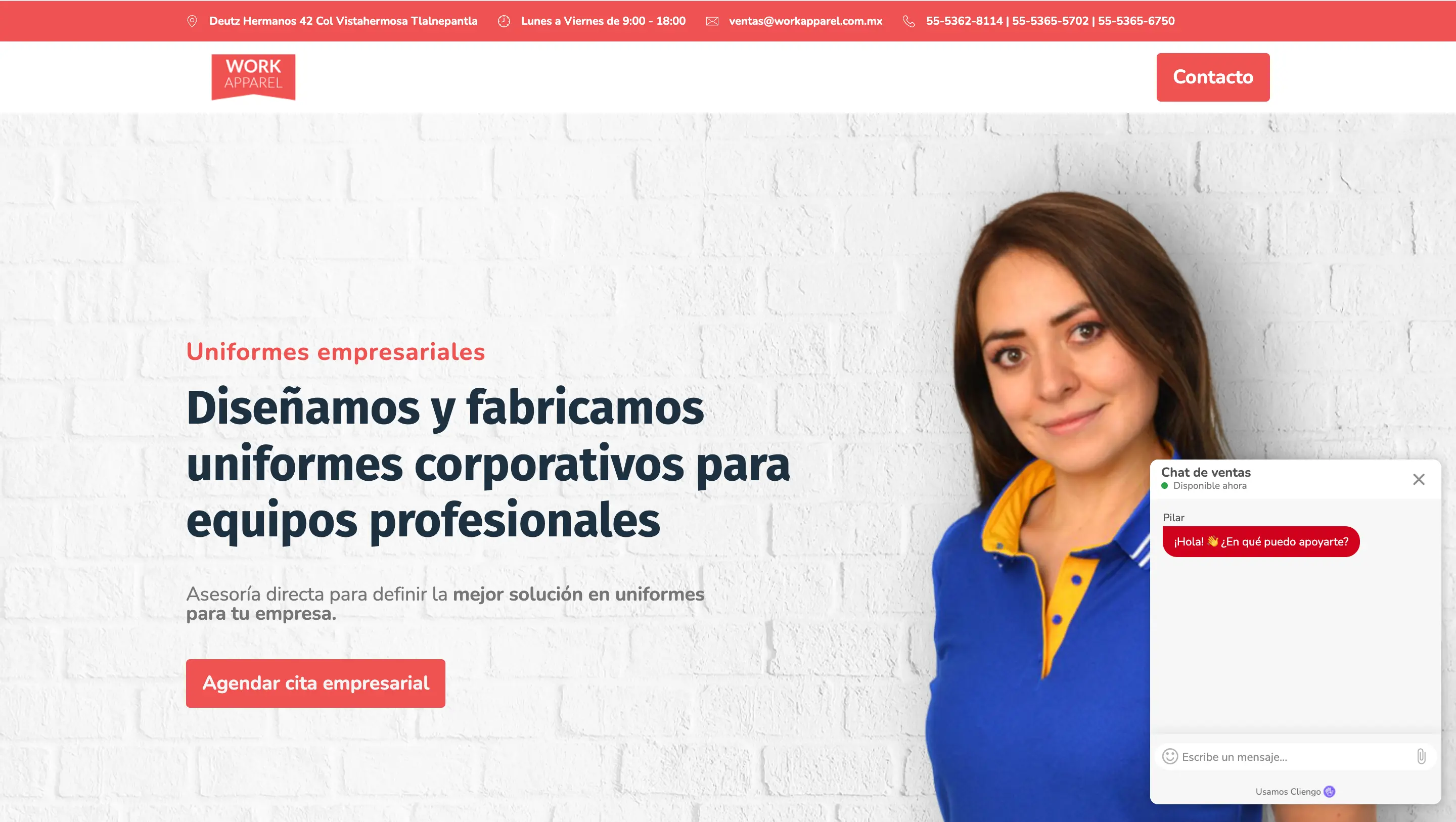 Landing page de Work Apparel para uniformes industriales